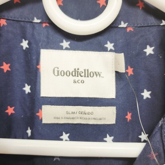 Mens Goodfellow Co Navy Star Printed Short Sleeve Button-Up Shirt Slim Fit SZ L - Picture 3 of 7